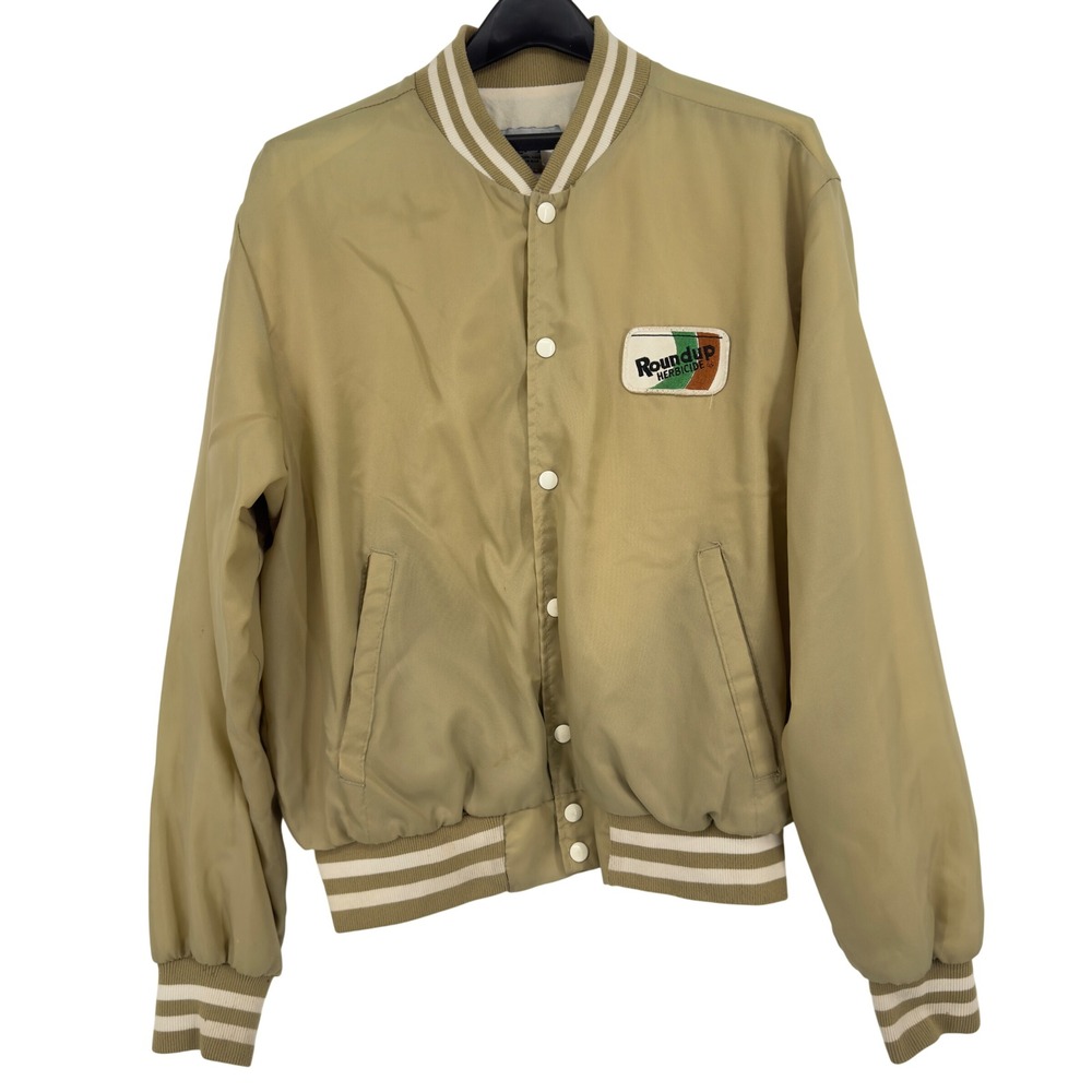 Vintage Y2K Swingster Roundup Herbicide Bomber Employee Jacket Tan Nylon Size L